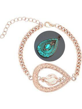 Rose Gold-Blue Green Glow in The Dark Silver Teardrop shape bracelet